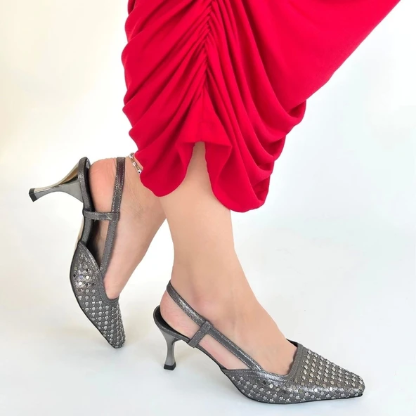 BİÇOMİ Sione Platin Cilt Topuklu Ayakkabı - Resim 4