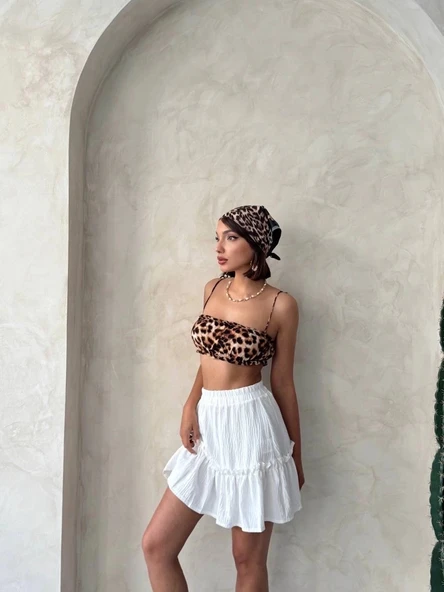 BİÇOMİ Çingene keten etek beyaz s24808 - Resim 3