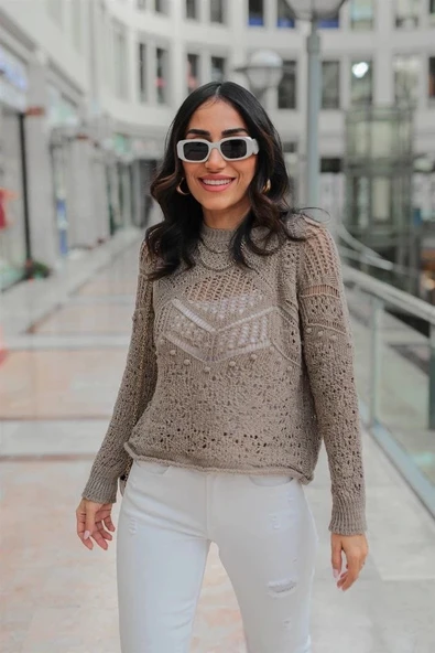 BİÇOMİ Desenli triko kazak gri - Resim 2