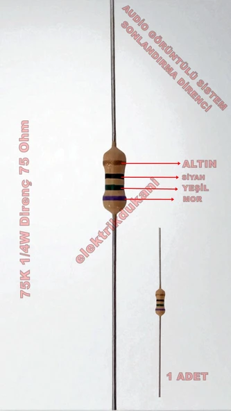 75K 1/4w Direnç 75 ohm Audio Görüntülü Sistem ve Duman Sensörü Sonlandırma Direnci - 2