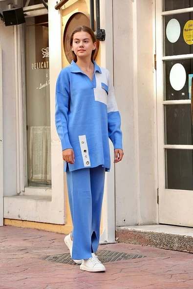 BİÇOMİ Kuş gözü triko takım Mavi - Resim 3