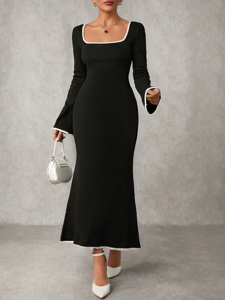 BİÇOMİ Biyeli uzun elbise siyah ürün görseli