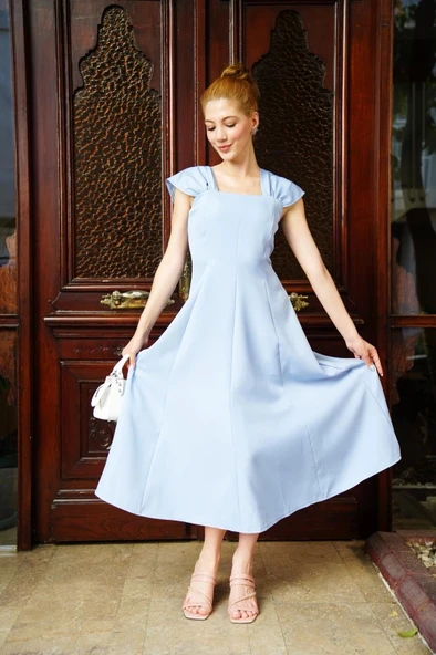 BİÇOMİ U yaka prenses elbise mavi s255101 ürün görseli