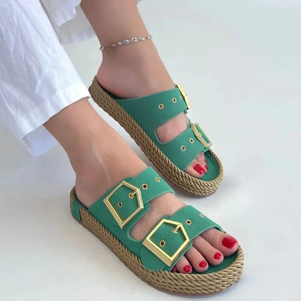 BİÇOMİ İces Yeşil Nubuk Terlik - Resim 4