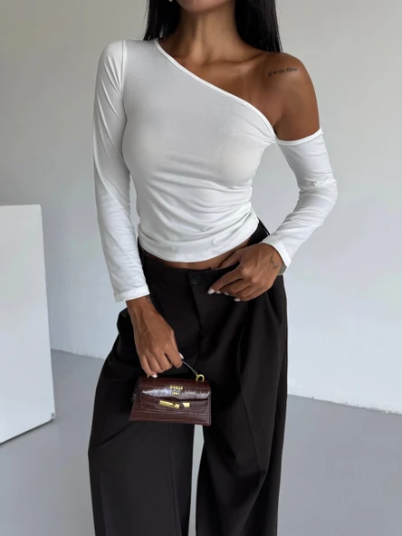 BİÇOMİ Omuz detaylı kollu bluz beyaz f2336 - Resim 3