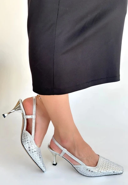 BİÇOMİ Sione Gümüş Cilt Topuklu Ayakkabı - Resim 3