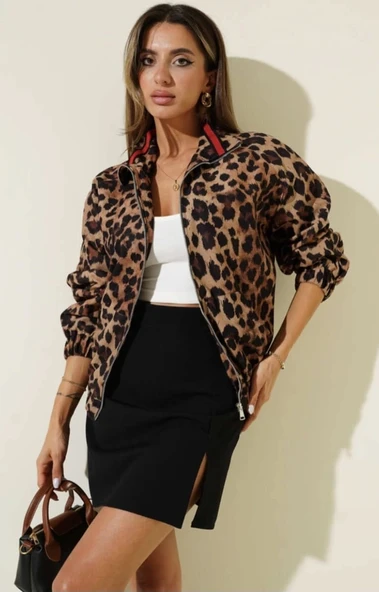 BİÇOMİ Leopar desenli astarlı ceket siyah t1192 - Resim 3