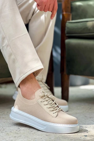 BİÇOMİ KB-116 Kuback Bej Bağcıklı Triko Günlük Erkek Ayakkabı - Resim 5