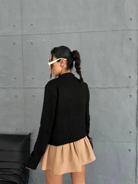 BİÇOMİ Cepli triko kazak siyah - Resim 4