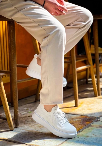 BİÇOMİ KB-116 Kuback Beyaz Bağcıklı Triko Günlük Erkek Ayakkabı - Resim 5