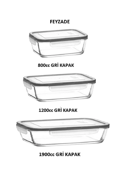 LAV FEYZADE FRESCO Saklama Kabı Seti GRİ KAPAKLI 3'LÜ SET (1900cc-1200cc-800cc) ürün görseli