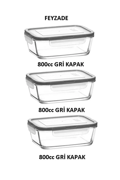 LAV FEYZADE FRESCO Saklama Kabı Seti 3 adet 800cc FRS-239 GRİ KAPAKLI ürün görseli
