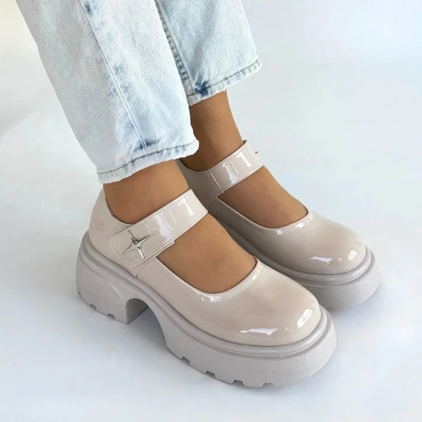 BİÇOMİ Siyat Bej Rugan Dolgu Topuk Oxford Ayakkabı - Resim 4