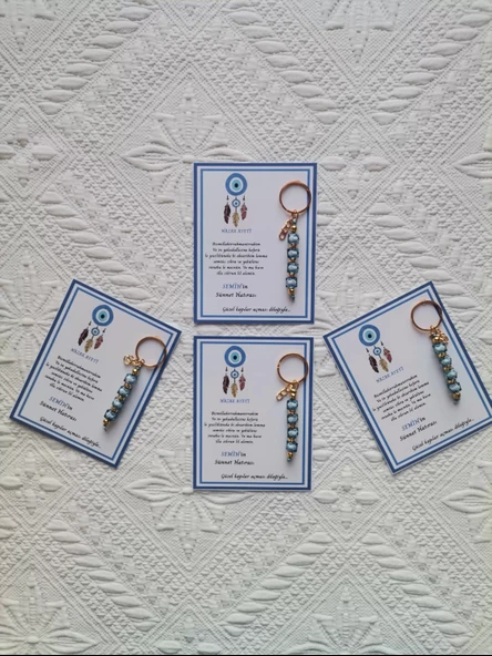 100 Adet Kişiye Özel Nazar Ayeti Sünnet Hatırası Dağıtmalık Hediyelik Mavi Renk Anahtarlık - Resim 5