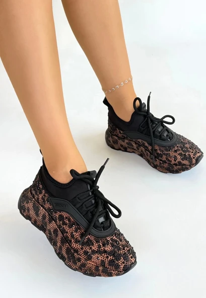 BİÇOMİ Rimay Kahverengi Cilt Boncuk İşlemeli Spor Ayakkabı - Resim 4