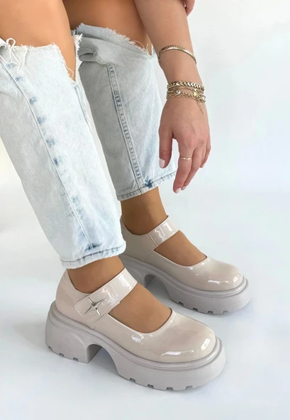 BİÇOMİ Siyat Bej Rugan Dolgu Topuk Oxford Ayakkabı - Resim 2