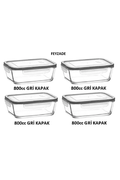 LAV FEYZADE Fresco Saklama Kabı Seti 4 adet 800cc GRİ KAPAKLI (FRS-239) ürün görseli