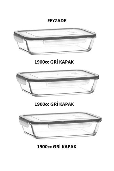 LAV FEYZADE Fresco Saklama Kabı Seti 3 adet 1900cc GRİ KAPAKLI (FRS-259) ürün görseli