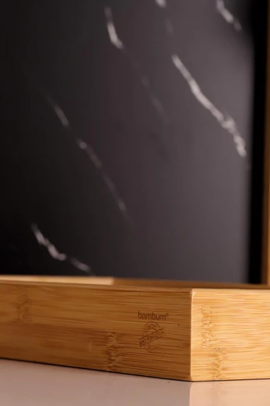 Bambum Marbella - 2`li Mermer Desenli Tepsi Siyah Büyük Küçük - Resim 3