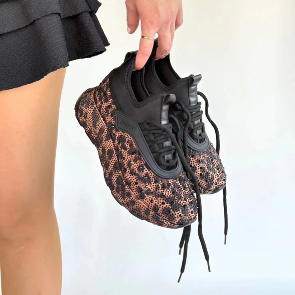 BİÇOMİ Rimay Kahverengi Cilt Boncuk İşlemeli Spor Ayakkabı - Resim 5