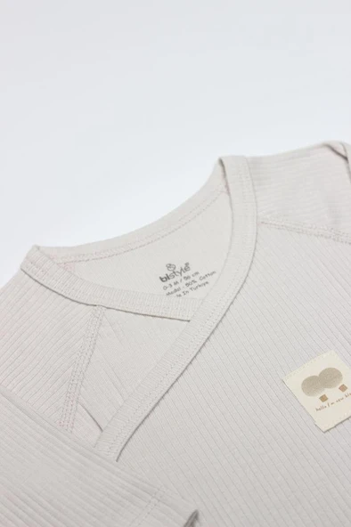 Nessiworld  Bistyle Organic Modal Flying Balloons Kruvaze Uzun Kol Body BS17121 Bej - Resim 3