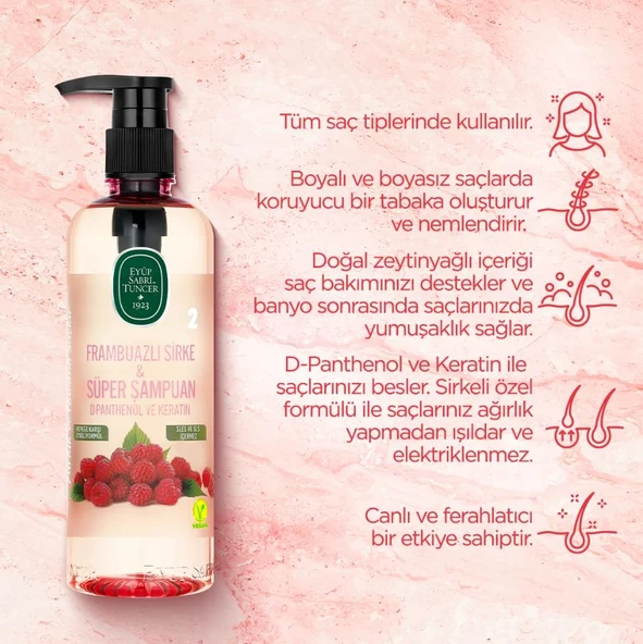Eyüp Sabri Tuncer Sirke Frambuaz Sprey 210ml, Tonik ve Şampuan 100 ml ROSIE makyaj pamuğu - Resim 2