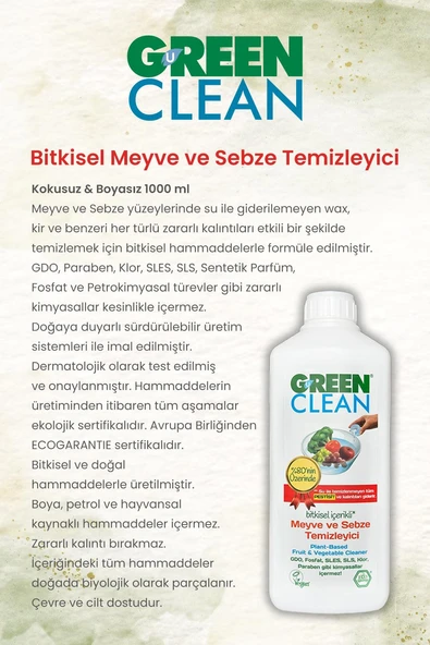 Green Clean Bulaşık Deterjanı 2.75 L ve Meyze Sebze Tem. 1000 ml, Rosie Hediye - 2