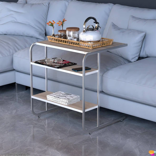 Modilayn C Yan Sehpa Geniş Boy Tekerlekli Çalışma, Atıştırmalık, Yemek, Laptop Sehpası Cordoba