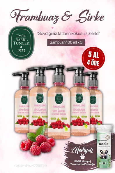 Eyüp Sabri Tuncer 5 AL 4 ÖDE Sirke Şampuan Frambuazlı 100 ml ROSIE makyaj pamuğu ürün görseli