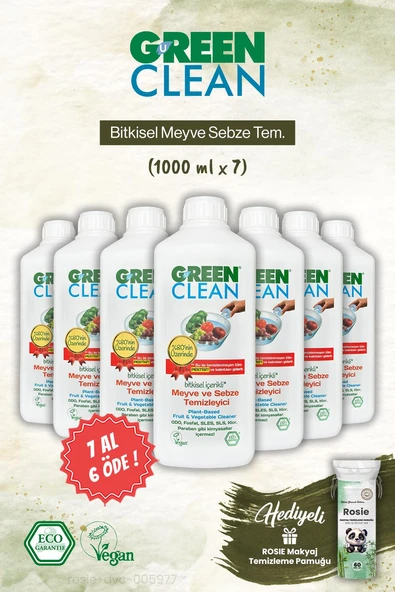 Green Clean 7 AL 6 ÖDE Bitkisel Meyve Sebze Tem. ve Rosie Makyaj Pamuk ürün görseli