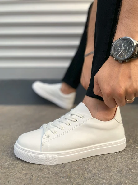 Mode Bağcıklı Cilt Beyaz Erkek Günlük Sneaker Ayakkabı - 3