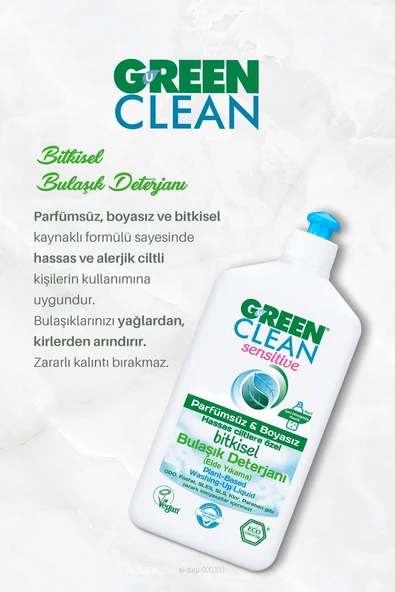 Green Clean Sensitive 500ml Bulaşık Jel Det. ve Meyze Sebze Tem. 1000 ml, Rosie Hediye - Resim 3
