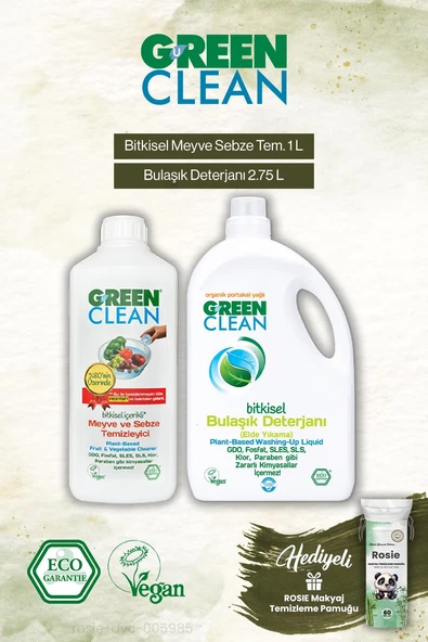 Green Clean Bulaşık Deterjanı 2.75 L ve Meyze Sebze Tem. 1000 ml, Rosie Hediye - 1