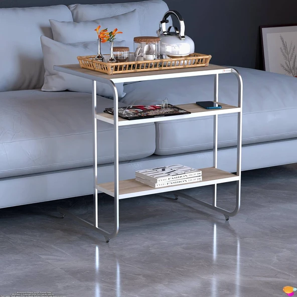 Modilayn C Yan Sehpa Geniş Boy Tekerlekli Çalışma, Atıştırmalık, Yemek, Laptop Sehpası Cordoba - 5