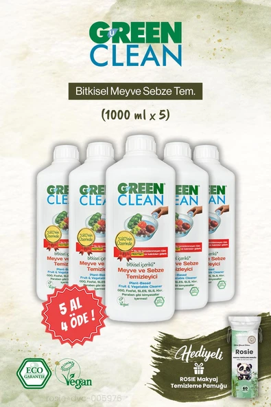 5 AL 4 ÖDE Green Clean Bitkisel Meyve Sebze Tem. ve Rosie Makyaj Pamuk ürün görseli 1