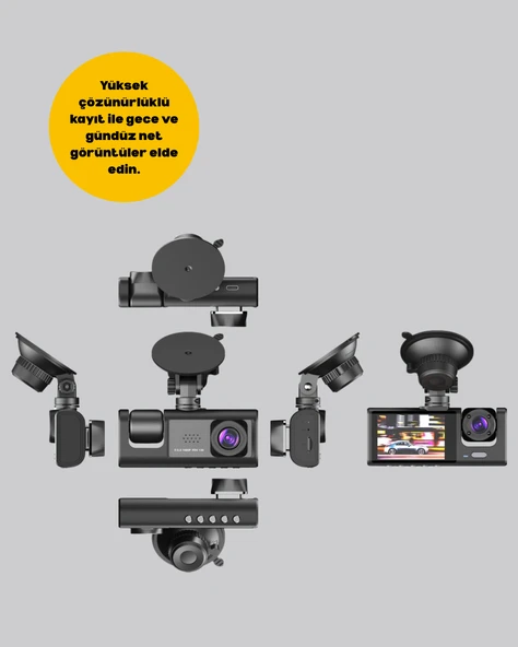 3 Kameralı Araç İçi Kayıt Cihazı  Suya ve Toza Dayanıklı Tasarım - Resim 4