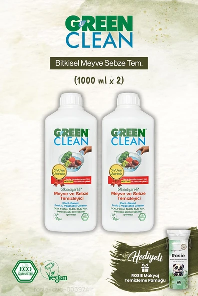 Green Clean 2 adet Bitkisel Meyve Sebze Tem. ve Rosie Makyaj Pamuk ürün görseli