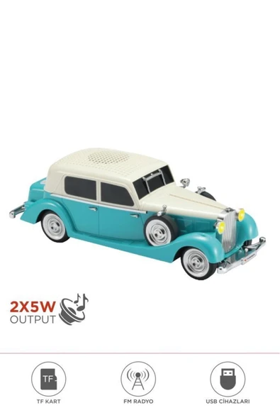 D55 Retro Araba Tasarımlı Bluetooth Hoparlör 2x5W FM + USB + TF Kart - 1