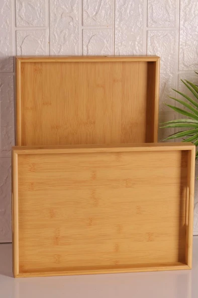 Bambum Marbella - 2`li Bambu Desenli Tepsi Büyük Orta - Resim 4