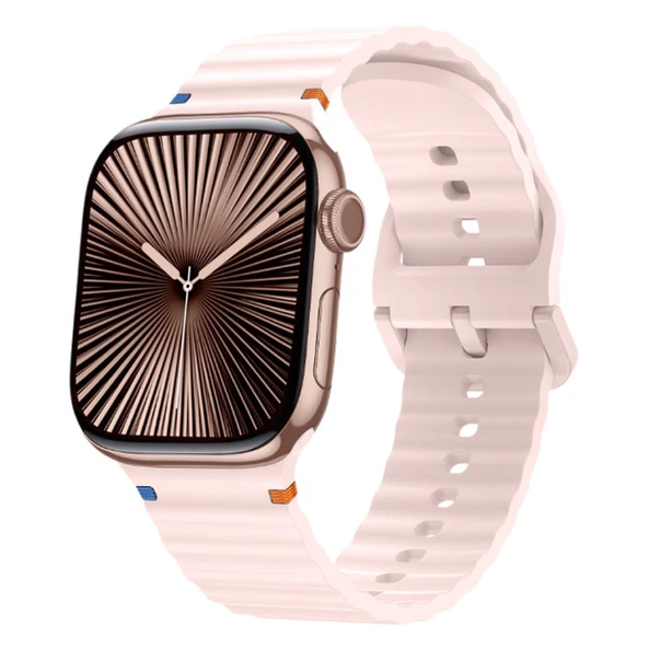 Apple Watch 42mm 44mm 45mm S10 46mm Ultra 49mm Uyumlu Dalga Desenli Tokalı Yumusaş Silikon Kordon  Pudra ürün görseli