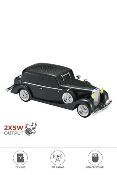 D55 Retro Araba Tasarımlı Bluetooth Hoparlör 2x5W FM + USB + TF Kart - 4