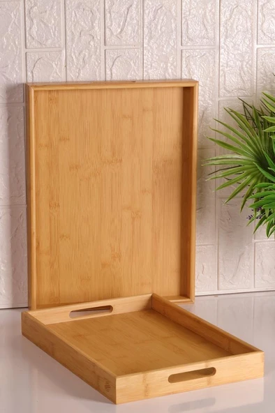 Bambum Marbella - 2`li Bambu Desenli Tepsi Büyük Orta - Resim 3