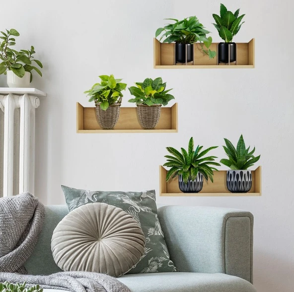 Nessiworld Raflı Bitki Tasarımlı Yapışkanlı Sticker 20*30 cm 3lü Set MC-663 ürün görseli