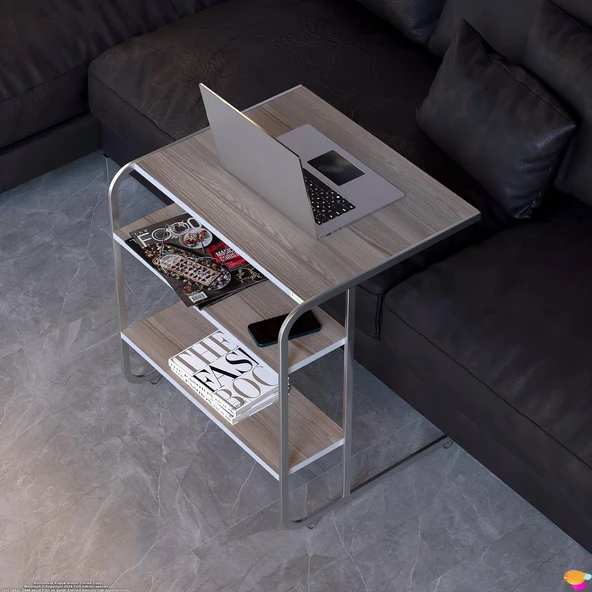 Modilayn C Yan Sehpa Geniş Boy Tekerlekli Çalışma, Atıştırmalık, Yemek, Laptop Sehpası Cordoba - 7