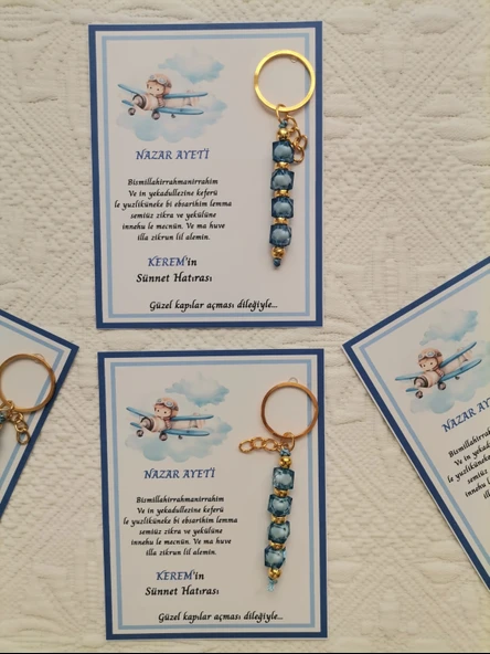 64 Adet Kişiye Özel Nazar Ayeti Sünnet Hatırası Dağıtmalık Hediyelik Mavi Renk Anahtarlık - Resim 7