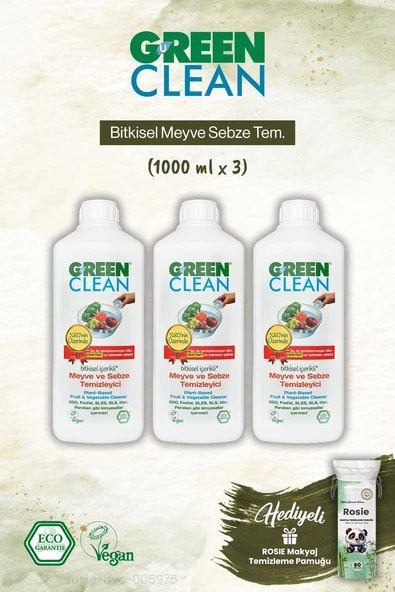 3 adet Green Clean Bitkisel Meyve Sebze Tem. ve Rosie Makyaj Pamuk ürün görseli