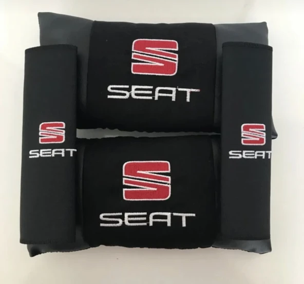Seat Nakışlı Deri 1 Çift Boyun Yastık Ve 1 Çift Kemer Pedi - Resim 2