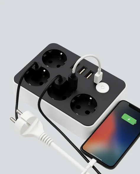 7 Cihazı Aynı Anda Destekleyen 3 USB Portlu 4’lü Priz - 5