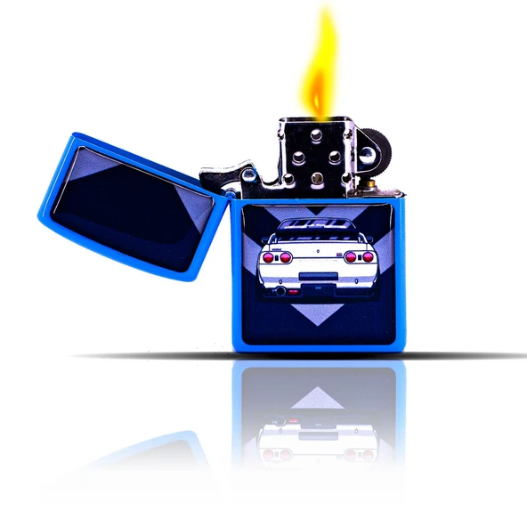 Araba Desenli Mavi Benzinli Çakmak ürün görseli