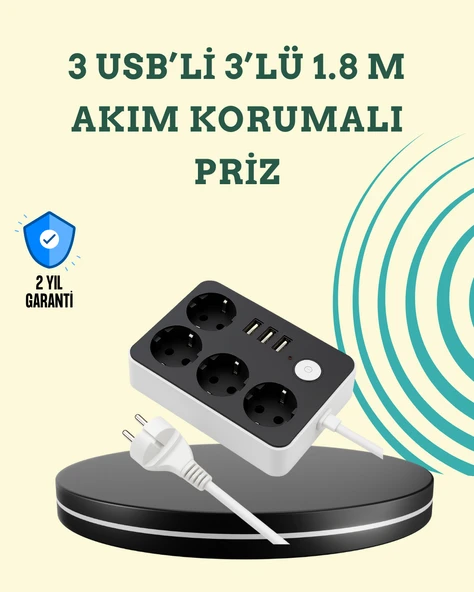 7 Cihazı Aynı Anda Destekleyen 3 USB Portlu 4’lü Priz - 1